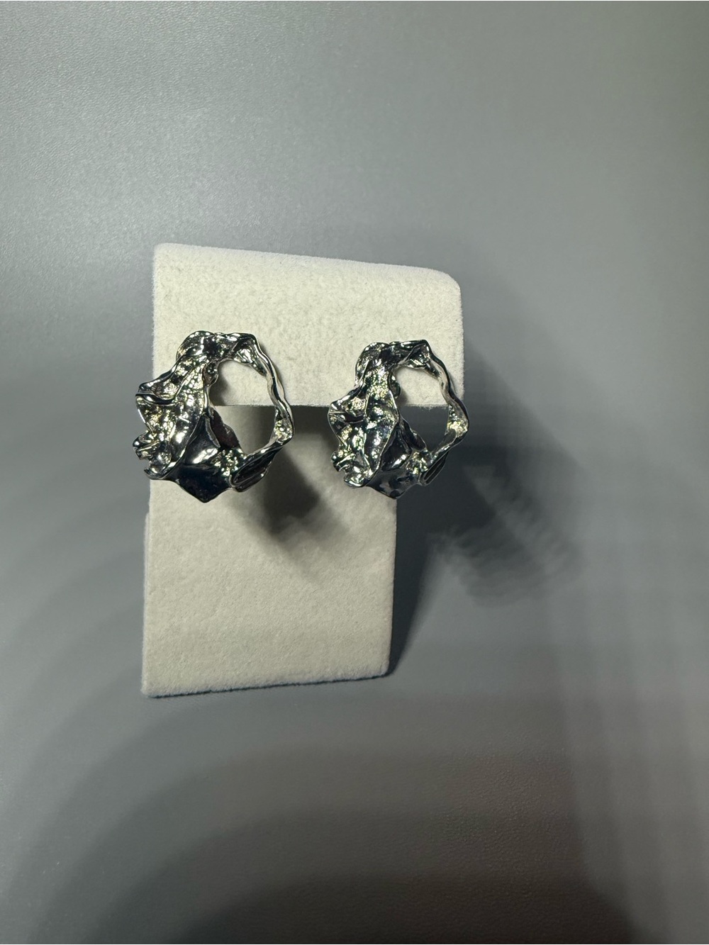 Silver-Tone Textured Hoop Earrings with Crystal Accents